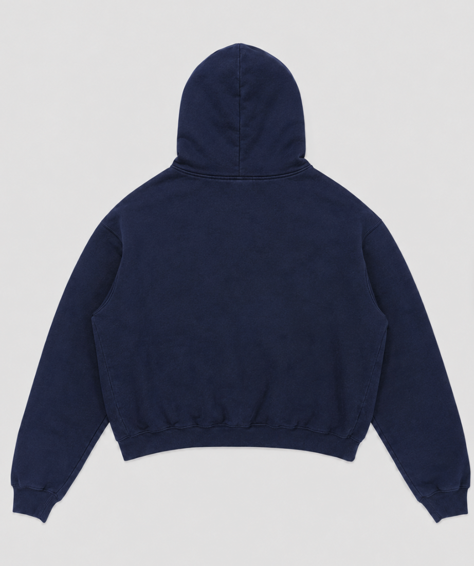 Men's Navy Graphic Cropped Pullover Hoodie