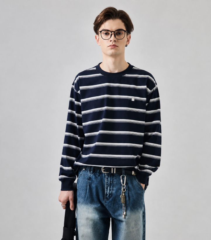 Men's Classic Striped Long-Sleeve Casual Shirt